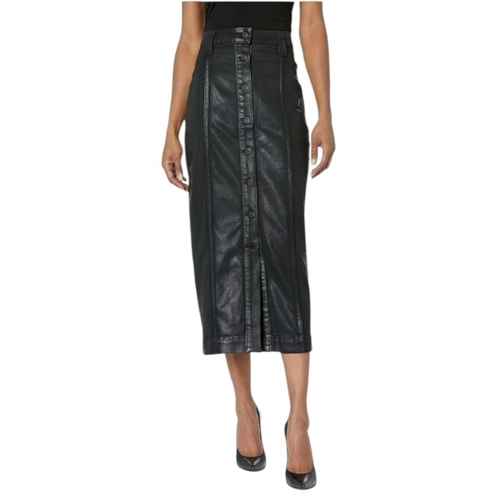 Gently Used HUDSON JEANS $175 Button-Front Pencil Skirt *Coated Black Sz 26